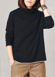 Women wild  knitted pullover Loose fitting black sweaters high neck - SooLinen