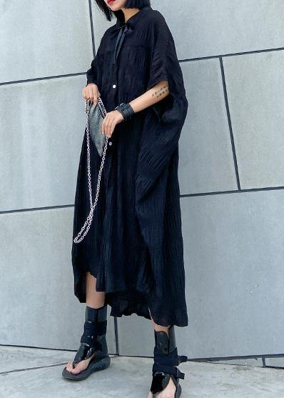 Women Cinched cotton summer clothes Women Wardrobes black long Dresses - SooLinen