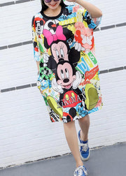 Women yellow Cotton Wardrobes Cartoon print Knee summer Dresses - SooLinen