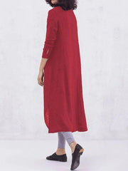 Women yellow cotton clothes lapel Button loose spring Dresses - SooLinen