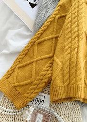 Women yellow crane tops high neck thick fall fashion knitwear - SooLinen