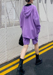 Women's autumn plus size fashion knitted cardigan shorts purple two-piece - SooLinen