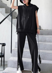 Women's suit show thin sports leisure black two piece set - SooLinen