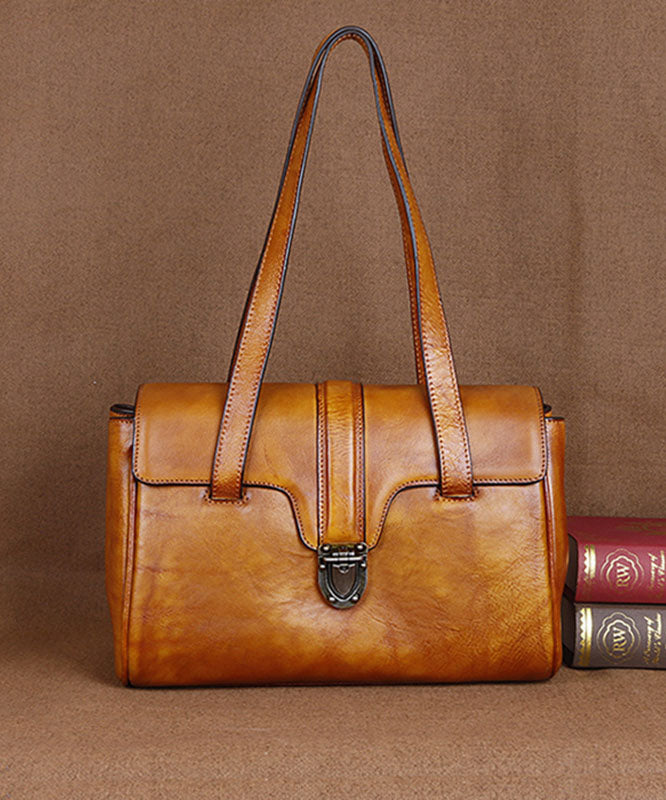 Yellow Fashion trend Paitings Calf Leather Tote Handbag