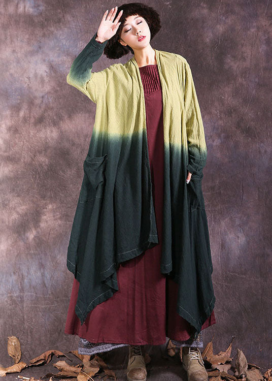 Gelb Grün Taschen Farbverlauf Baumwollstrickjacke Frühling
