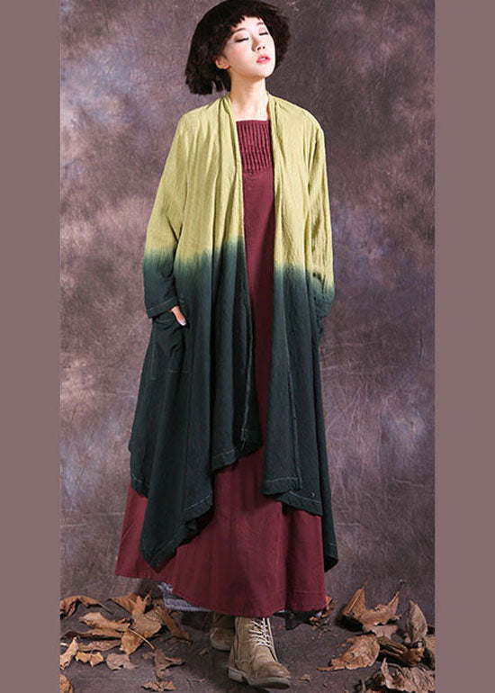Gelb Grün Taschen Farbverlauf Baumwollstrickjacke Frühling