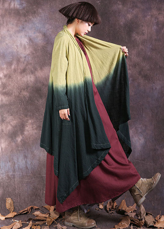 Gelb Grün Taschen Farbverlauf Baumwollstrickjacke Frühling