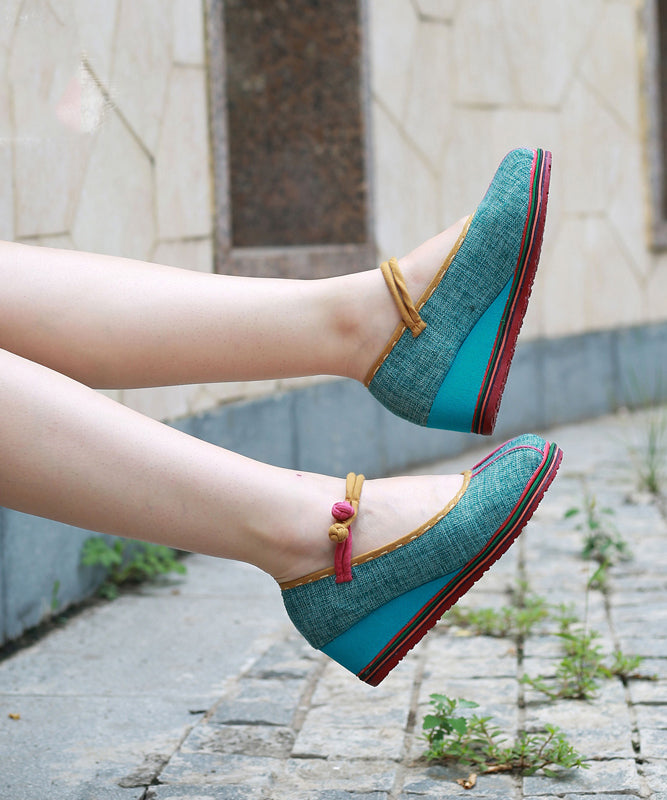Gelbe High Wedge Heels Schuhe Grobstrick Baumwollstoff Retro Buckle Strap High Wedge Heels Schuhe