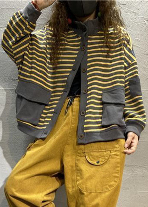 Gelb gestreifte Patchwork-Mäntel Outwear Langarm