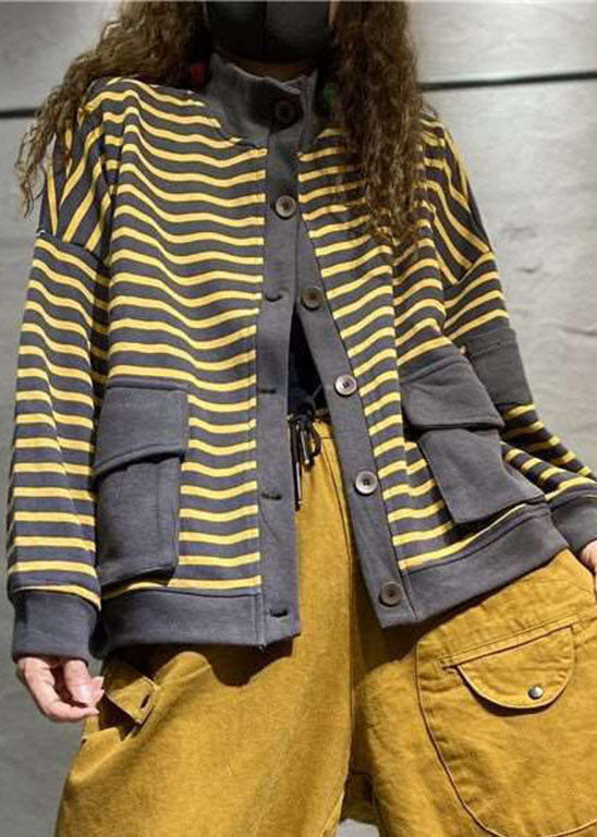 Gelb gestreifte Patchwork-Mäntel Outwear Langarm