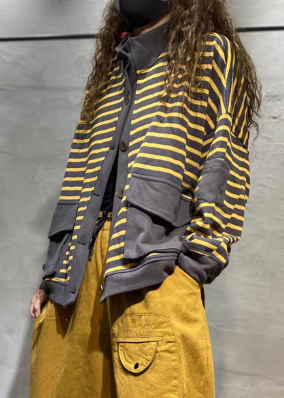 Gelb gestreifte Patchwork-Mäntel Outwear Langarm