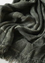army green Cinched scarf warm vintage cotton linen scarves - SooLinen
