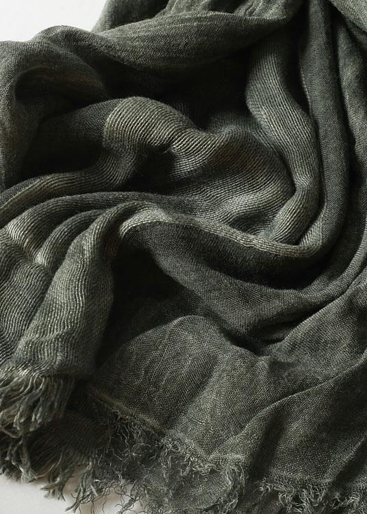 army green Cinched scarf warm vintage cotton linen scarves - SooLinen