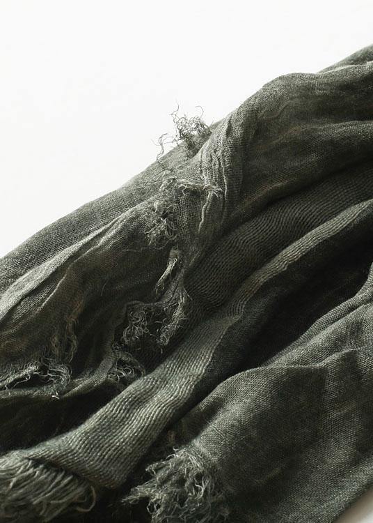 army green Cinched scarf warm vintage cotton linen scarves - SooLinen