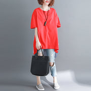 baggy red pure linen cotton blouse casual shirts boutique o neck striped Batwing Sleeve cotton clothing