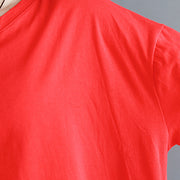 baggy red pure linen cotton blouse casual shirts boutique o neck striped Batwing Sleeve cotton clothing