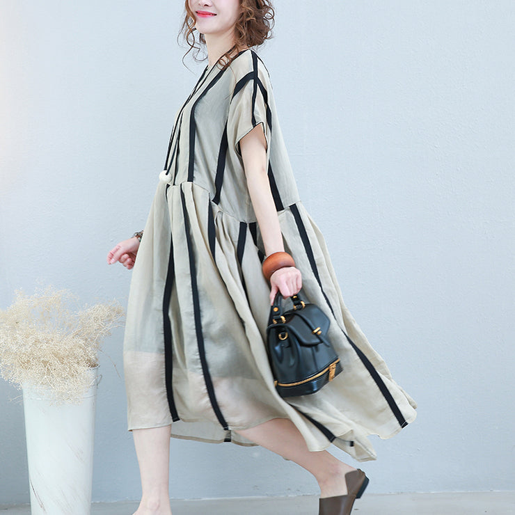 baggy striped Chiffon caftans oversized asymmetric hem Chiffon gown vintage o neck kaftans