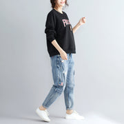 black alphabet  print cotton pullover plus size fashion thick batwing sleeve tops