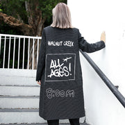 Boutique schwarz gestreifter Mantel plus Größe Mantel mit Reversdruck Elegante Baggy-Mäntel