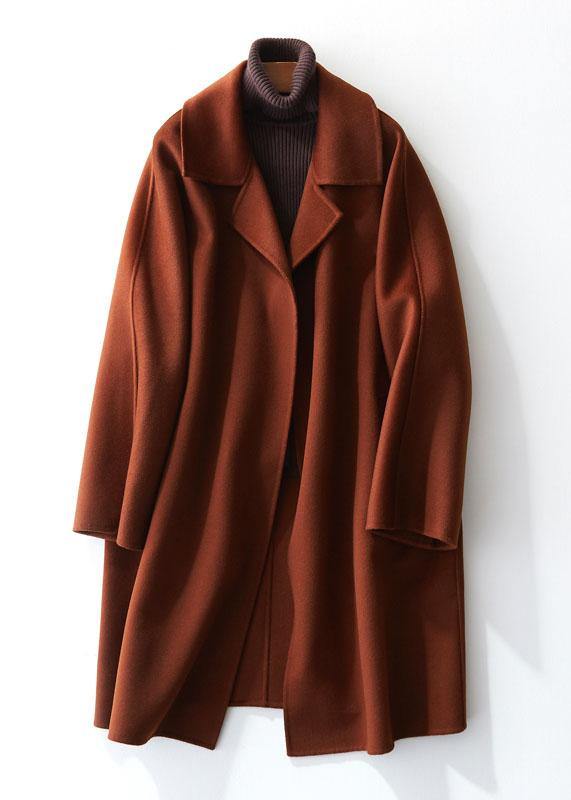 boutique brown Woolen Coat Women trendy plus size Jackets & Coats straight coat lapel collar - SooLinen