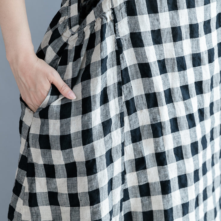 boutique floral Midi-length cotton linen dress oversize traveling dress vintage Sleeveless baggy dresses O neck Cinched cotton dresses