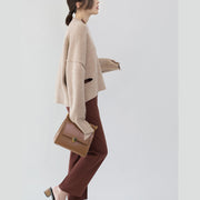 boutique khaki cozy sweater plus size V neck knitted tops fine asymmetrical design top