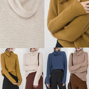 Boutique-Khaki-Strickpullover Plus-Size-Pullover mit hohem Hals Feines Baggy-Top