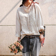 boutique linen blouses plus size clothing Linen Embroidered Shirt