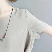 boutique natural linen t shirt casual Pleated Summer Short Sleeve Round Neck Casual Tops