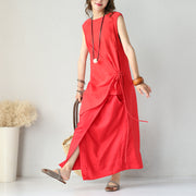 Boutique-rote Seiden-Leinen-Kleider übergroße asymmetrische Seiden-Leinen-Kleidung Kleid feine Tei-Taille Maxikleider