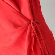 Boutique-rote Seiden-Leinen-Kleider übergroße asymmetrische Seiden-Leinen-Kleidung Kleid feine Tei-Taille Maxikleider