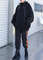 casual black elastic waist thick harem pants - SooLinen