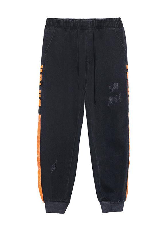 casual black elastic waist thick harem pants - SooLinen