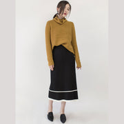 Grobstrickiger, gelber, kuscheliger Pullover, übergroßer Pullover mit Stehkragen, Boutique-Weibchen-Winterpullover
