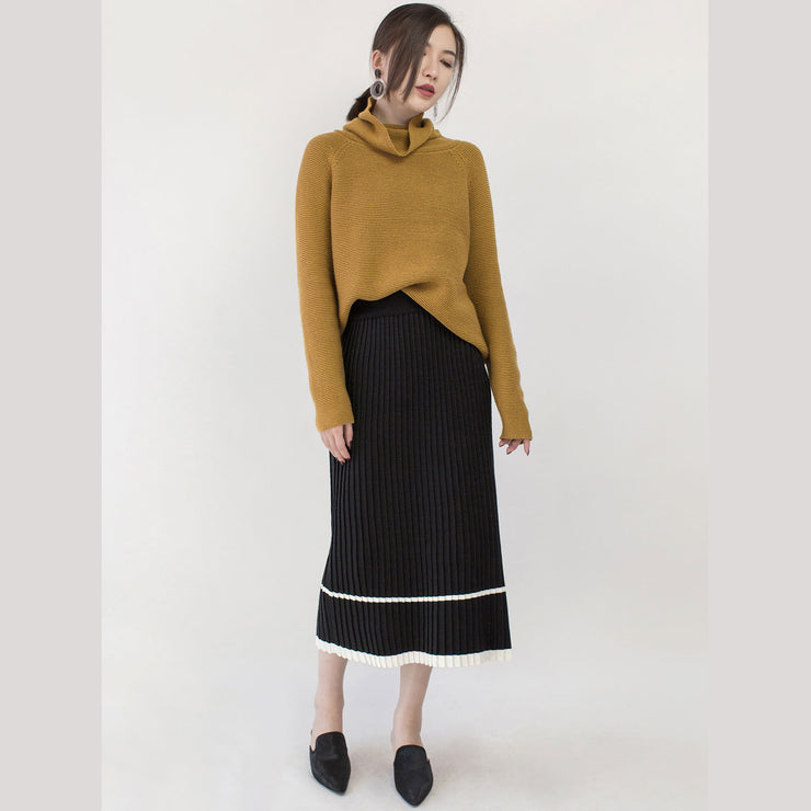 Grobstrickiger, gelber, kuscheliger Pullover, übergroßer Pullover mit Stehkragen, Boutique-Weibchen-Winterpullover