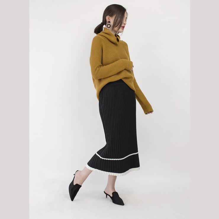 Grobstrickiger, gelber, kuscheliger Pullover, übergroßer Pullover mit Stehkragen, Boutique-Weibchen-Winterpullover