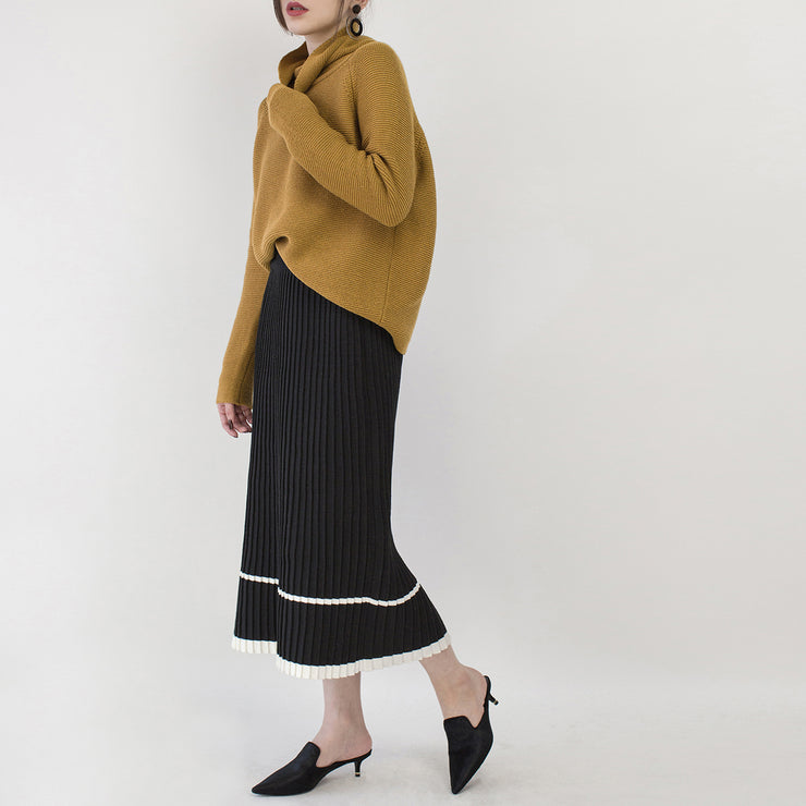Grobstrickiger, gelber, kuscheliger Pullover, übergroßer Pullover mit Stehkragen, Boutique-Weibchen-Winterpullover