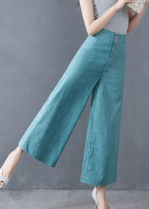 diy Blue High Waist Button Wide Leg Fall Pants Trousers