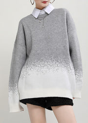 diy Grey O-Neck Loose Fall Casual Knit Sweater