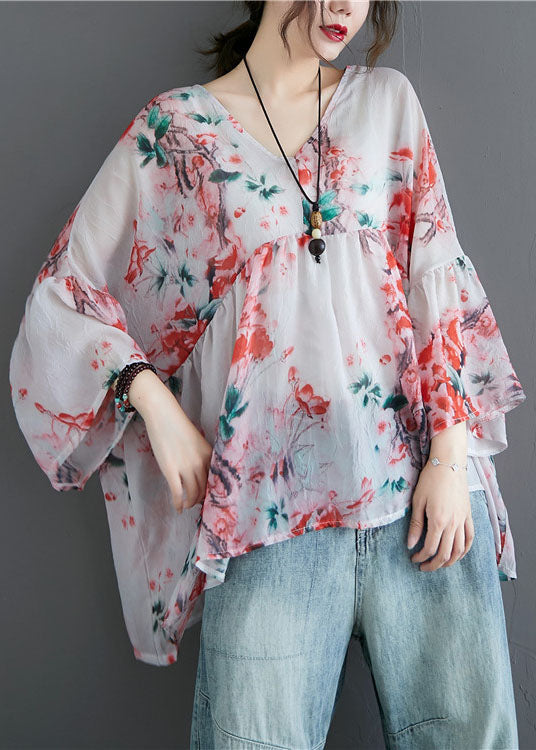 diy Purple Cute Print Lose Patchwork asymmetrisches Design Herbstblusen Halbarm