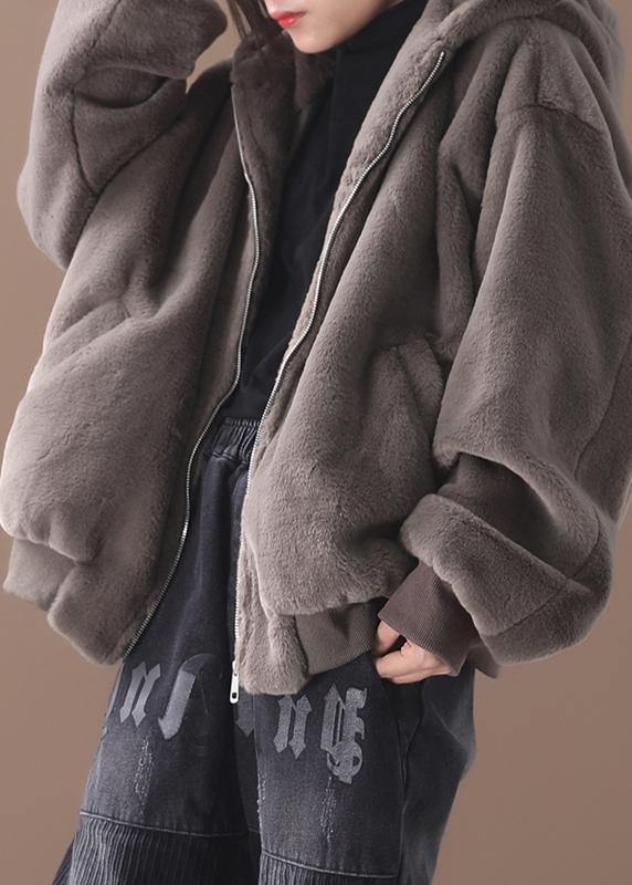 diy hooded Fashion winter coats women blouses khaki Midi outwears - SooLinen