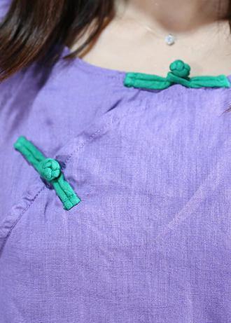 diy o neck asymmetric linen Long Shirts Work purple Dresses - SooLinen