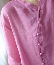 diy pink clothes For Women stand collar asymmetric blouse - SooLinen