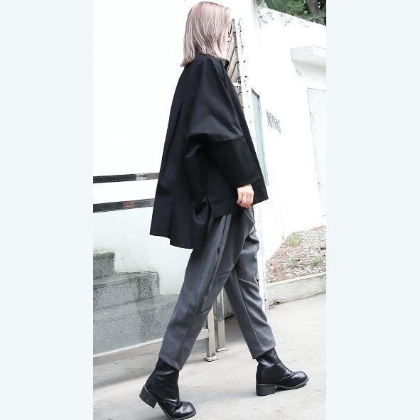 fashion black cotton blended blouse Loose fitting Turn-down Collar asymmetric casual cardigan 2018 Batwing Sleeve baggy cotton blended tops