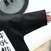 fashion black cotton blended blouse Loose fitting Turn-down Collar asymmetric casual cardigan 2018 Batwing Sleeve baggy cotton blended tops