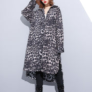 Mode schwarzer Leopard plus Größenmantel Umlegekragen Baggy Coat