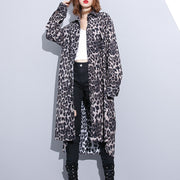Mode schwarzer Leopard plus Größenmantel Umlegekragen Baggy Coat