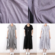 fashion black linen cotton short sleeve dresses and sleeveless coat two pieces - SooLinen