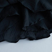 fashion pure linen tops oversized Casual Short Sleeve Black Pockets Fake Two-piece Dress