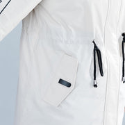 fashion white Parka Loose fitting hooded fur collar Letter quilted coat Casual tie waist pockets cotton coats